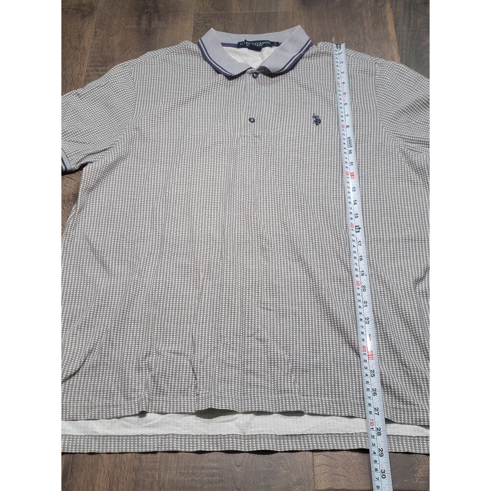 US Polo Assn Mens Slim Fit Polo Shirt Grey Houndstooth Cotton Blend L 118664EE